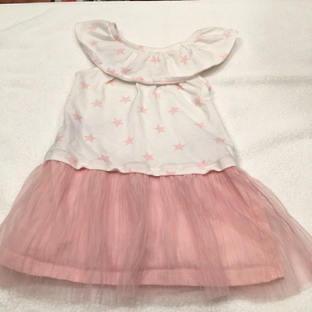 Baby Gap size 2T pink white tulle tank dress stars ruffle sleeves 100% cotton